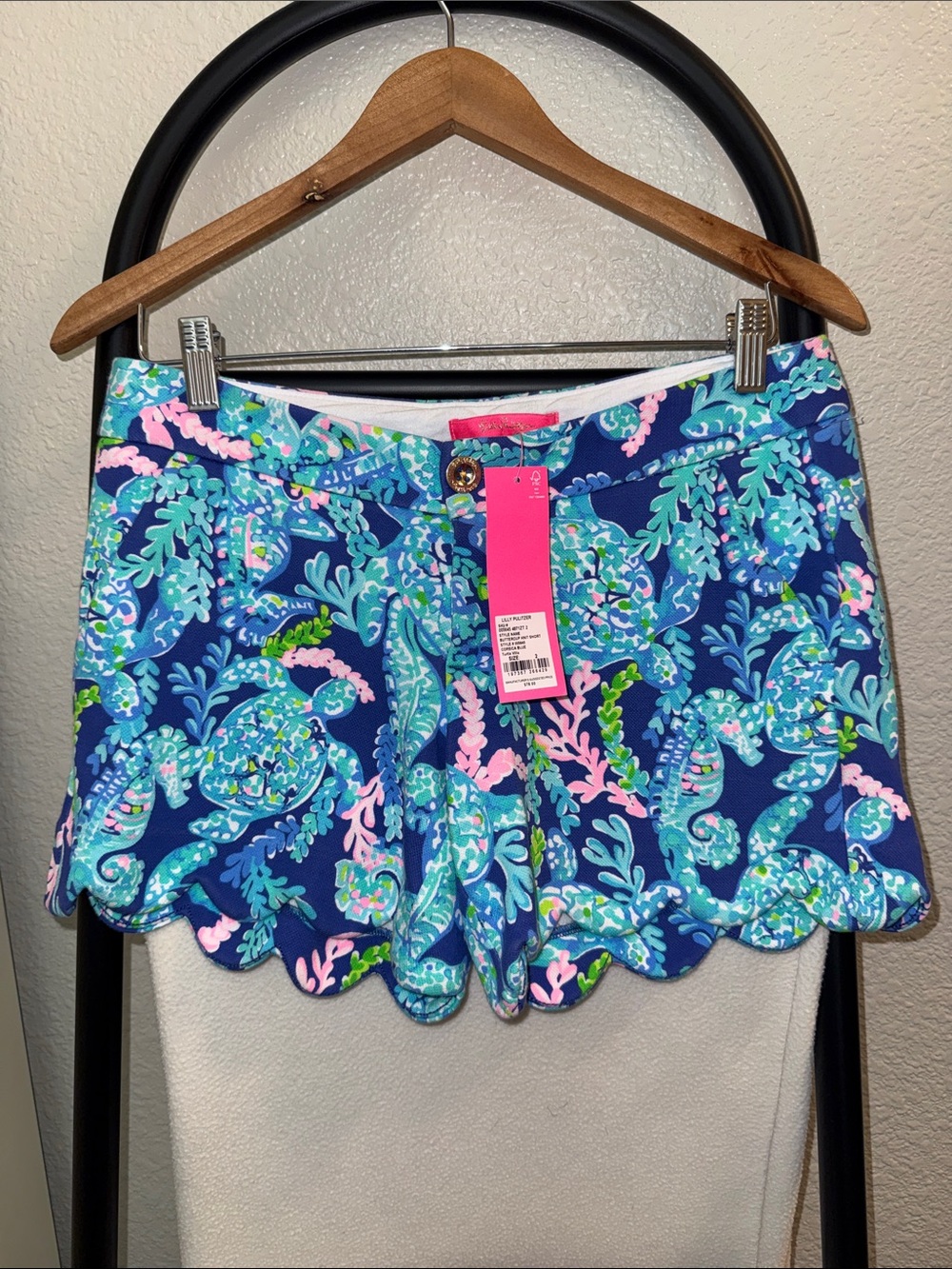 Lilly Pulitzer Buttercup Knit Shorts in the "Turtle Villa" print.